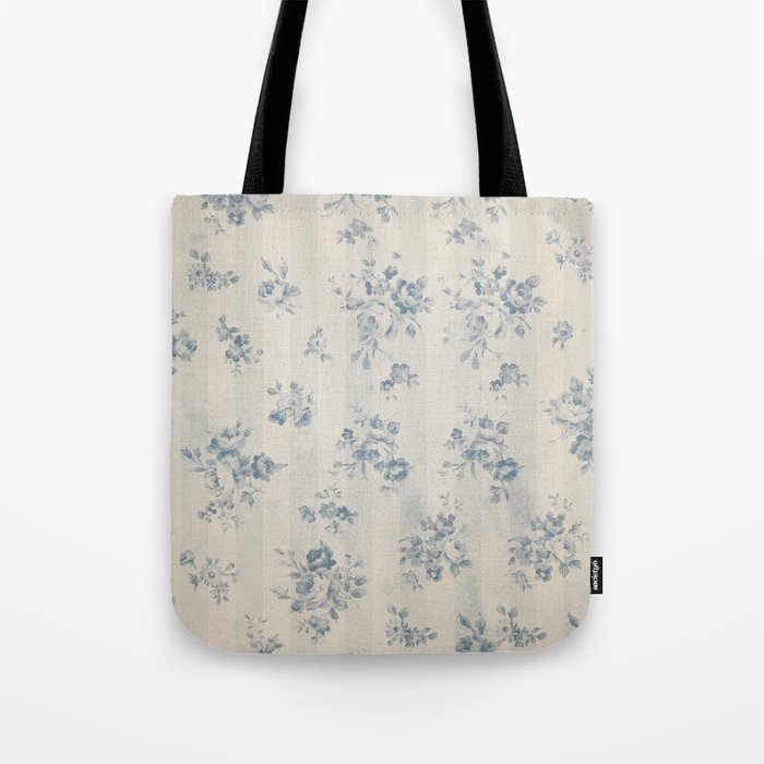 Rustic vintage bohemian blue white stripes elegant floral Tote Bag Gallery Image 1