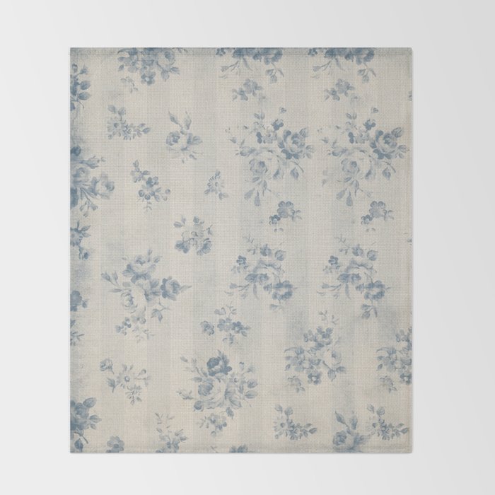 Rustic vintage bohemian blue white stripes elegant floral Throw Blanket Gallery Image 2