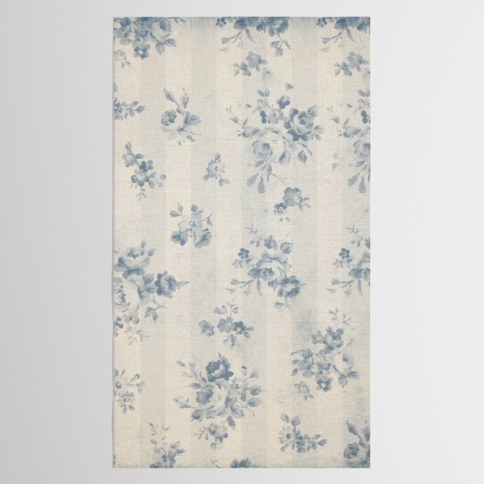 Rustic vintage bohemian blue white stripes elegant floral Tablecloth Gallery Image 2