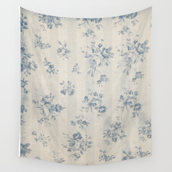 Rustic vintage bohemian blue white stripes elegant floral Wall Tapestry Gallery Image 4