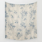 Rustic vintage bohemian blue white stripes elegant floral Wall Tapestry Gallery Image 4