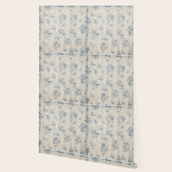 Rustic vintage bohemian blue white stripes elegant floral Wallpaper Gallery Image 2