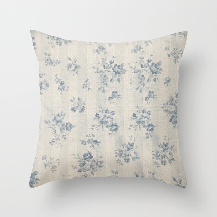 Rustic vintage bohemian blue white stripes elegant floral Throw Pillow Gallery Image 6