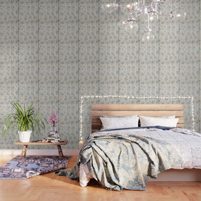 Rustic vintage bohemian blue white stripes elegant floral Wallpaper Gallery Image 3