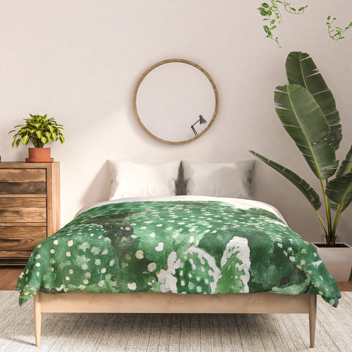 Velvet Cactus | Watercolor Botanical Plants | Minimal Boho Scandinavian Painting Comforter Gallery Image 3