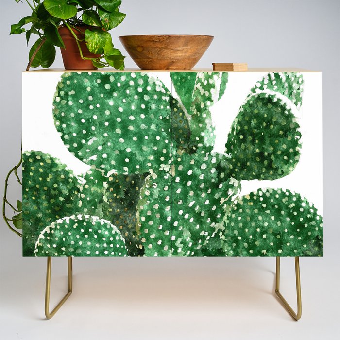 Velvet Cactus | Watercolor Botanical Plants | Minimal Boho Scandinavian Painting Credenza Gallery Image 1