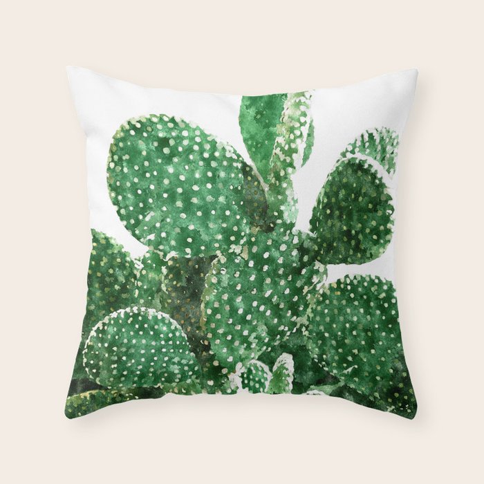 Velvet Cactus | Watercolor Botanical Plants | Minimal Boho Scandinavian Painting Throw Pillow Gallery Image 6