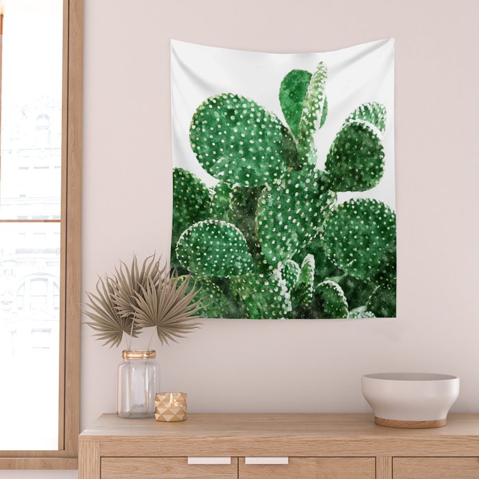 Velvet Cactus | Watercolor Botanical Plants | Minimal Boho Scandinavian Painting Wall Tapestry Gallery Image 2