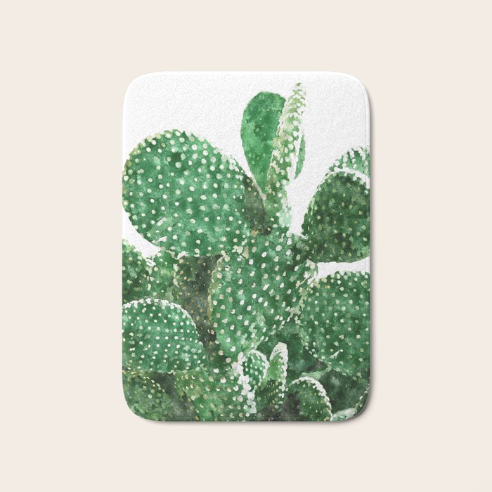 Velvet Cactus | Watercolor Botanical Plants | Minimal Boho Scandinavian Painting Bath Mat Gallery Image 1