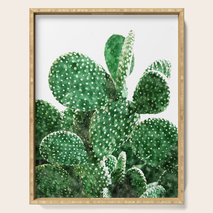 Velvet Cactus | Watercolor Botanical Plants | Minimal Boho Scandinavian Painting Serving Tray Gallery Image 1
