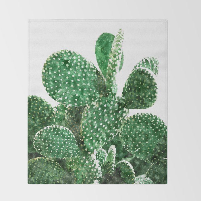 Velvet Cactus | Watercolor Botanical Plants | Minimal Boho Scandinavian Painting Throw Blanket Gallery Image 2