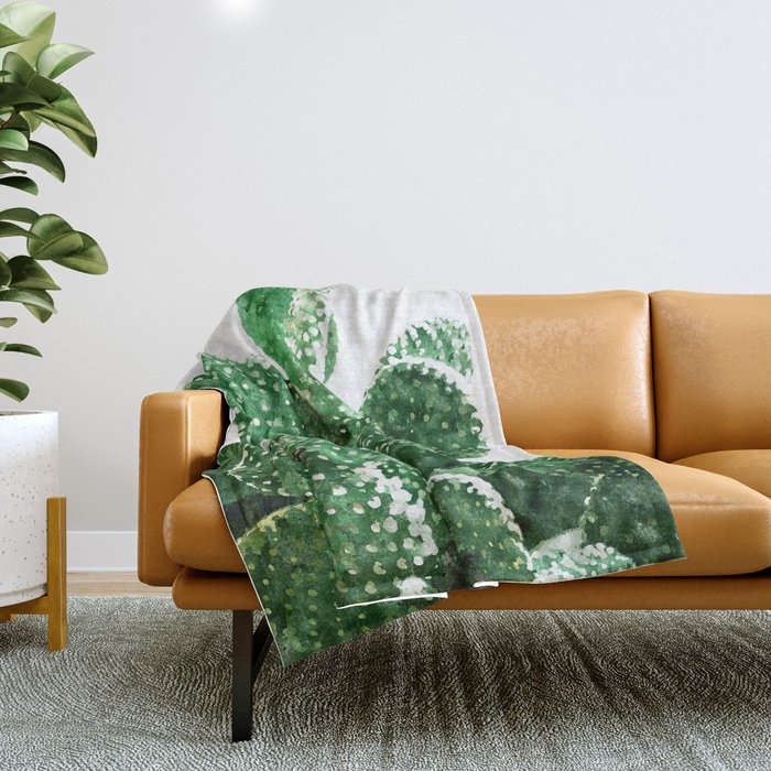 Velvet Cactus | Watercolor Botanical Plants | Minimal Boho Scandinavian Painting Throw Blanket Gallery Image 1