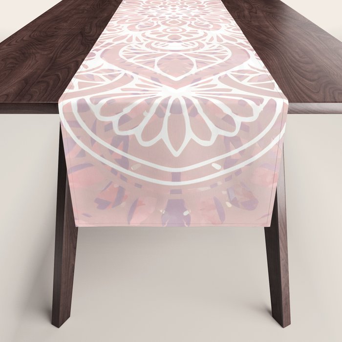 Mandala Yoga Love, Blush Pink Floral Table Runner Gallery Image 1
