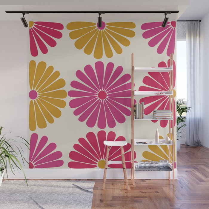 Retro Summer Daisies VII Wall Mural Gallery Image 1