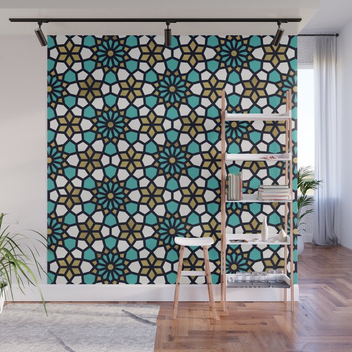Persian Mosaic - Turquoise & Gold Palette Wall Mural Gallery Image 1