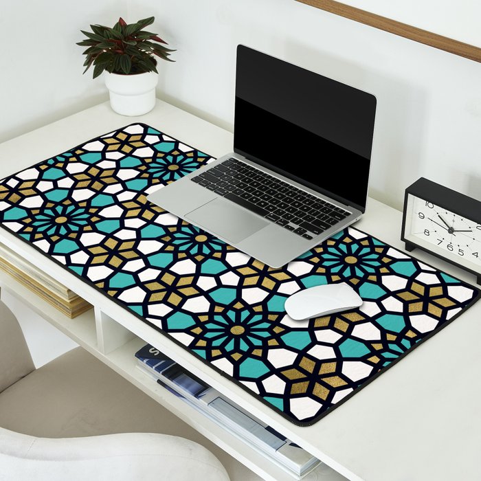 Persian Mosaic - Turquoise & Gold Palette Desk Mat Gallery Image 2