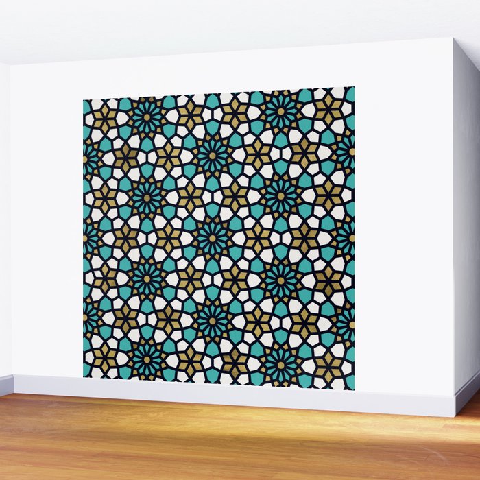 Persian Mosaic - Turquoise & Gold Palette Wall Mural Gallery Image 2