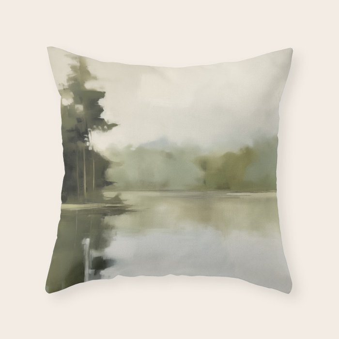 Sage Forest Lake Throw Pillow Gallery Image 1