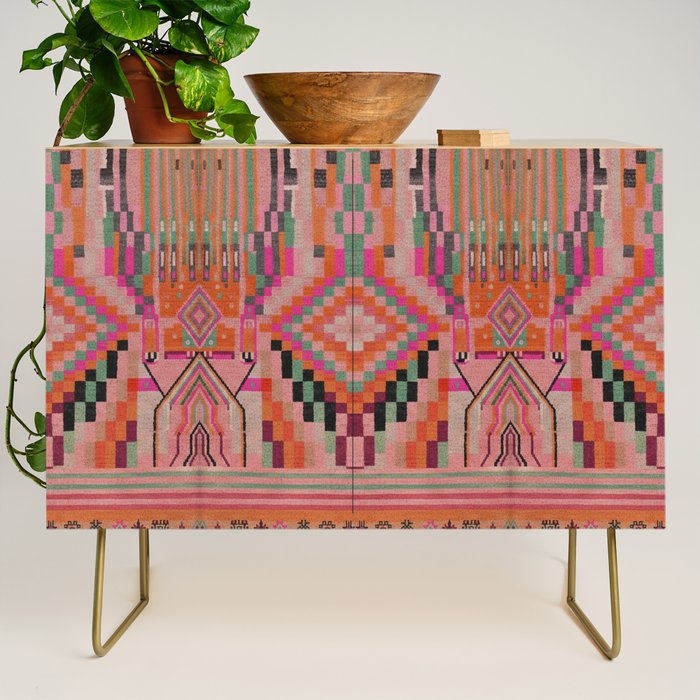 Geometric Tribal Guardian Abstract Textile Art Credenza Gallery Image 1