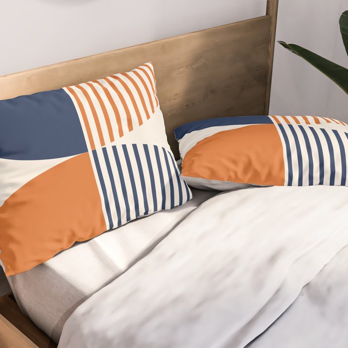 Abstraction Shapes 135 in Navy Blue Orange (Moon Phase Abstract)  Pillow Sham Gallery Image 2