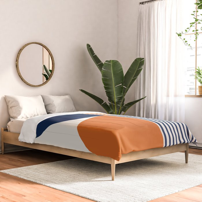 Abstraction Shapes 135 in Navy Blue Orange (Moon Phase Abstract)  Comforter Gallery Image 2