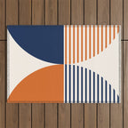 Abstraction Shapes 135 in Navy Blue Orange (Moon Phase Abstract)  Outdoor Rug Gallery Image 1