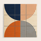 Abstraction Shapes 135 in Navy Blue Orange (Moon Phase Abstract)  Wood Wall Art Gallery Image 1