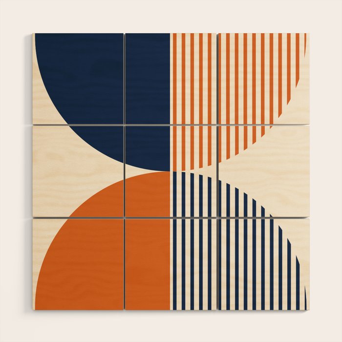 Abstraction Shapes 135 in Navy Blue Orange (Moon Phase Abstract)  Wood Wall Art Gallery Image 1