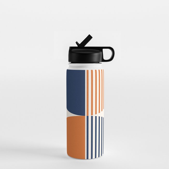 Abstraction Shapes 135 in Navy Blue Orange (Moon Phase Abstract)  Water Bottle Gallery Image 1
