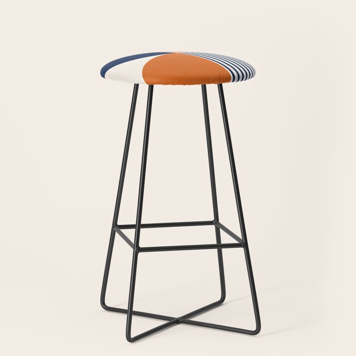 Abstraction Shapes 135 in Navy Blue Orange (Moon Phase Abstract)  Stool Gallery Image 1