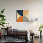 Abstraction Shapes 135 in Navy Blue Orange (Moon Phase Abstract)  Wood Wall Art Gallery Image 2