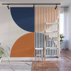 Abstraction Shapes 135 in Navy Blue Orange (Moon Phase Abstract)  Wall Mural Gallery Image 1