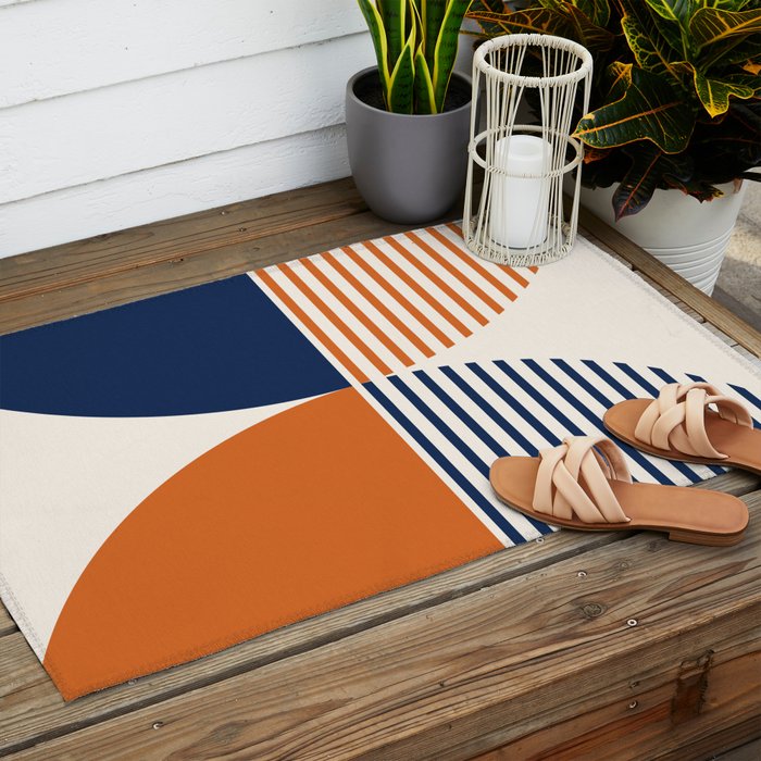 Abstraction Shapes 135 in Navy Blue Orange (Moon Phase Abstract)  Outdoor Rug Gallery Image 2