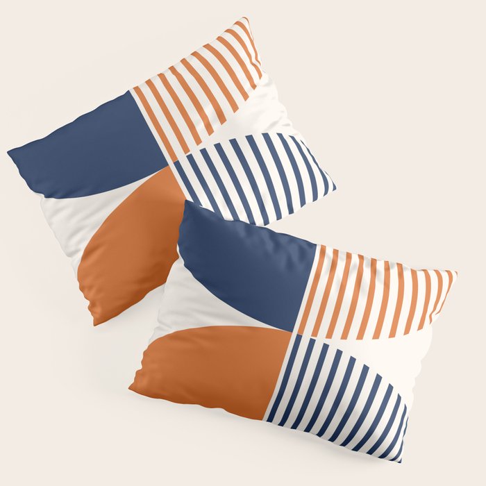 Abstraction Shapes 135 in Navy Blue Orange (Moon Phase Abstract)  Pillow Sham Gallery Image 1