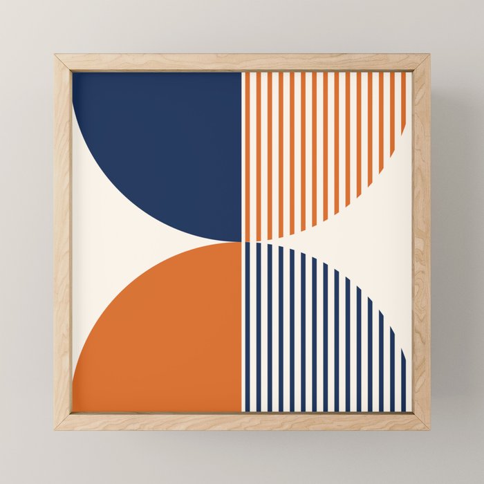 Abstraction Shapes 135 in Navy Blue Orange (Moon Phase Abstract)  Mini Art Print Gallery Image 1