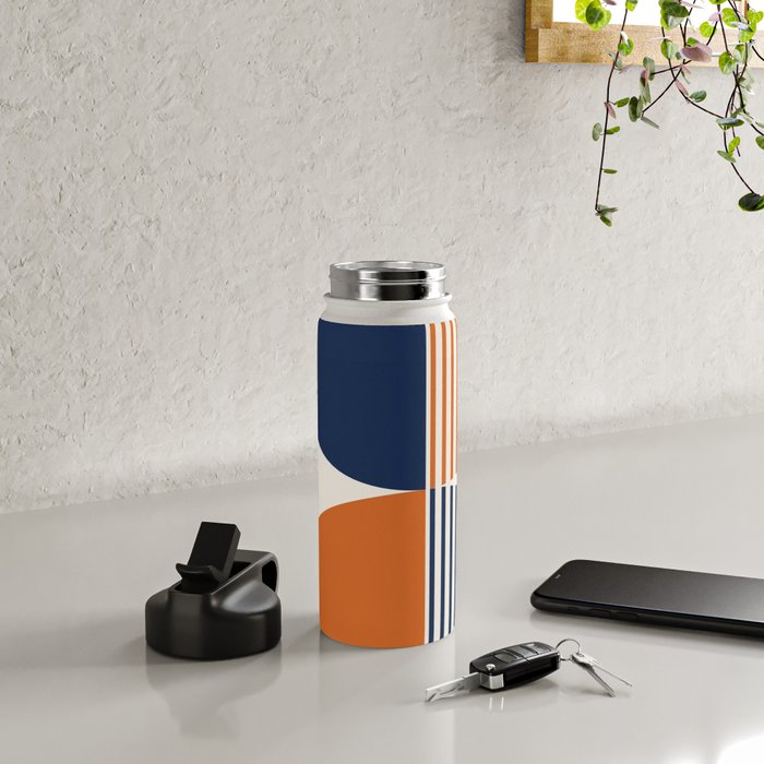 Abstraction Shapes 135 in Navy Blue Orange (Moon Phase Abstract)  Water Bottle Gallery Image 4