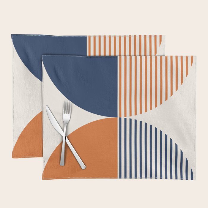 Abstraction Shapes 135 in Navy Blue Orange (Moon Phase Abstract)  Placemat Gallery Image 1