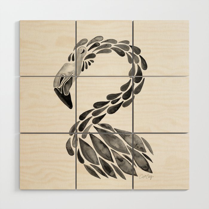 Miami Flamingo - Black Ink Wood Wall Art Gallery Image 1