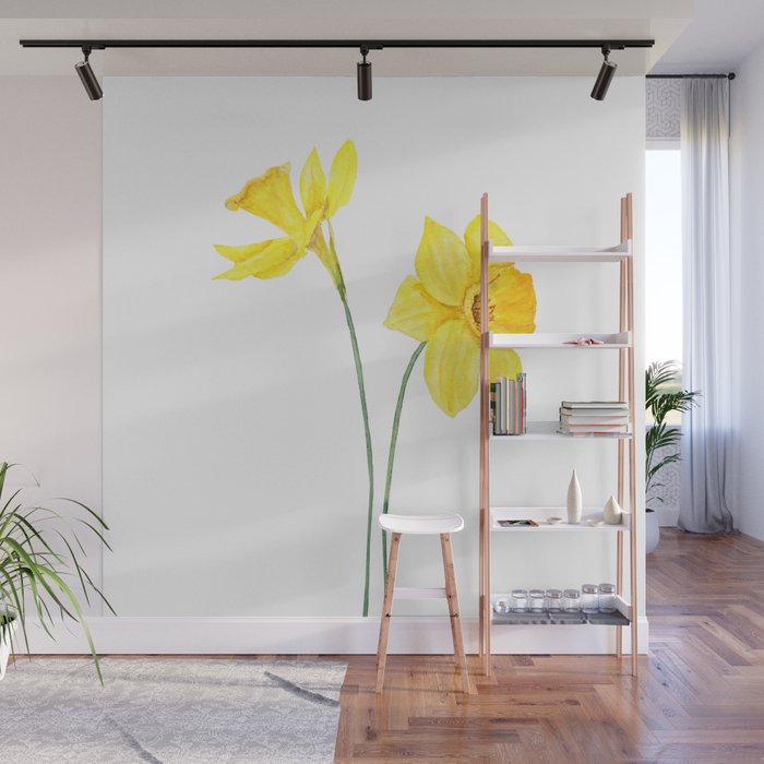two botanical yellow daffodils watercolor Wall Mural Gallery Image 1