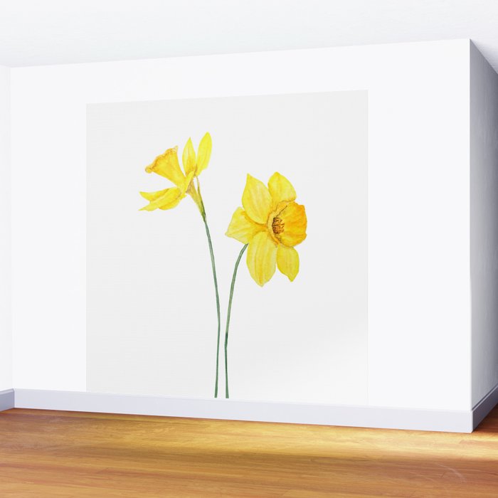 two botanical yellow daffodils watercolor Wall Mural Gallery Image 2