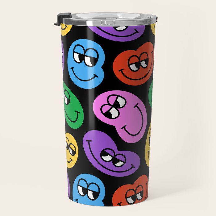 Colorful retro smiling face cartoon pattern Travel Mug Gallery Image 3
