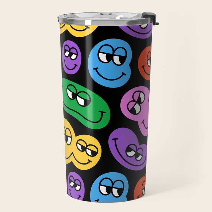 Colorful retro smiling face cartoon pattern Travel Mug Gallery Image 2