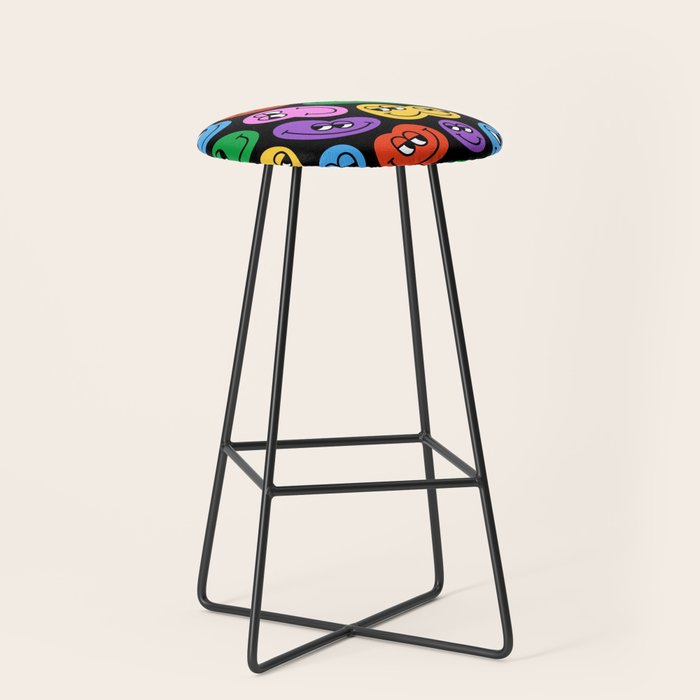 Colorful retro smiling face cartoon pattern Stool Gallery Image 1