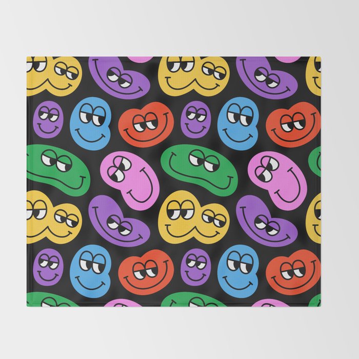 Colorful retro smiling face cartoon pattern Throw Blanket Gallery Image 2