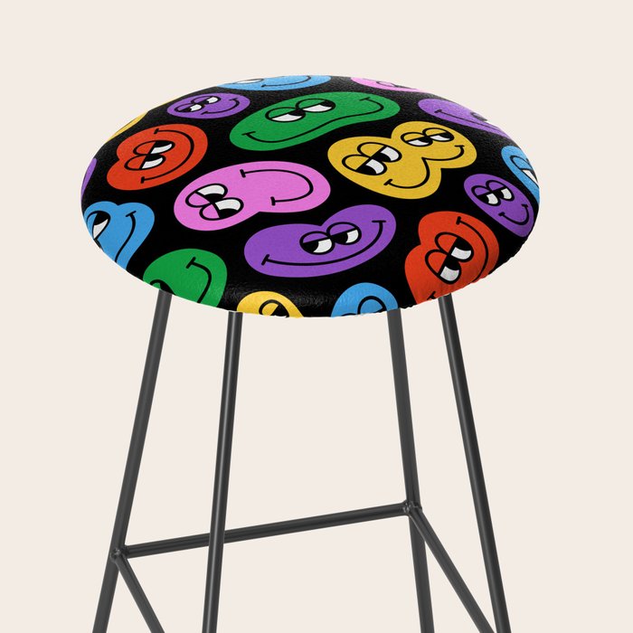 Colorful retro smiling face cartoon pattern Stool Gallery Image 2