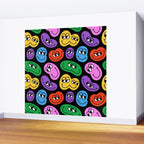 Colorful retro smiling face cartoon pattern Wall Mural Gallery Image 2