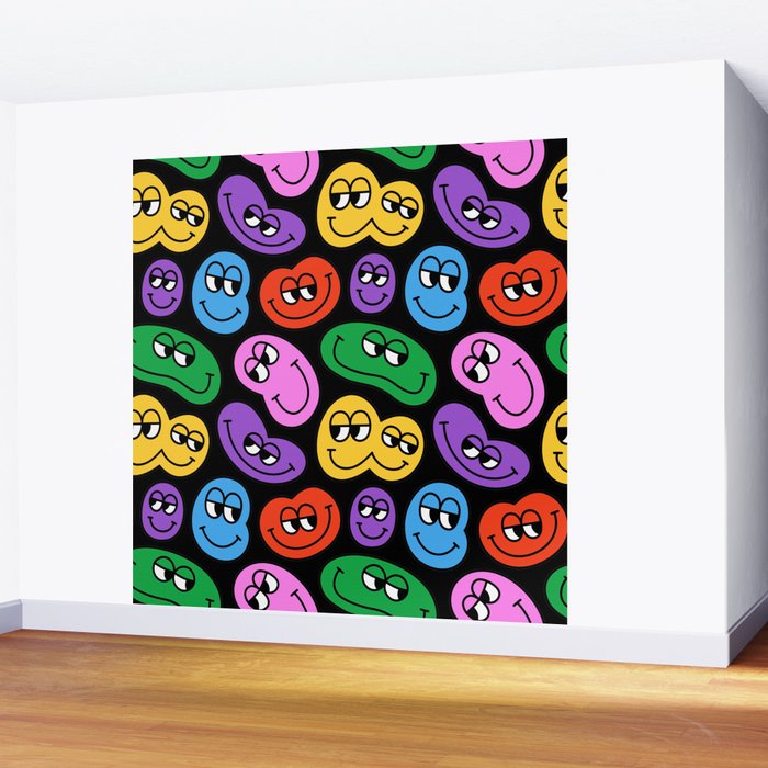 Colorful retro smiling face cartoon pattern Wall Mural Gallery Image 2