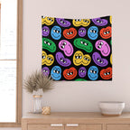 Colorful retro smiling face cartoon pattern Wall Tapestry Gallery Image 2