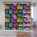 Colorful retro smiling face cartoon pattern Wall Mural Gallery Image 1