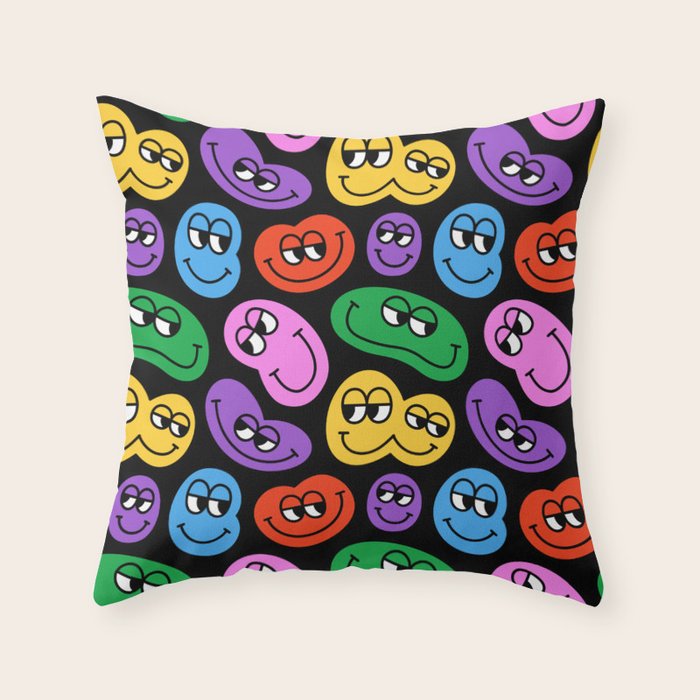 Colorful retro smiling face cartoon pattern Throw Pillow Gallery Image 1